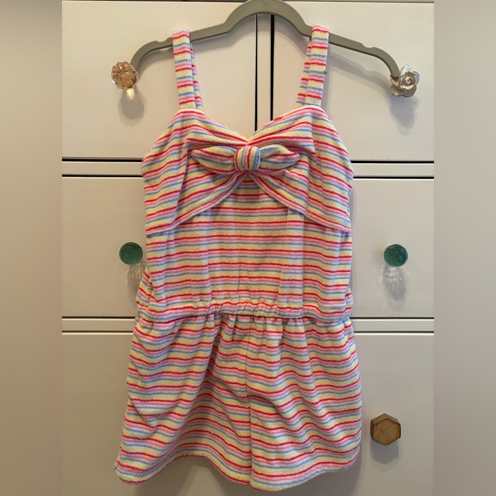 Janie & Jack Striped Terry Romper in Guava Size 8